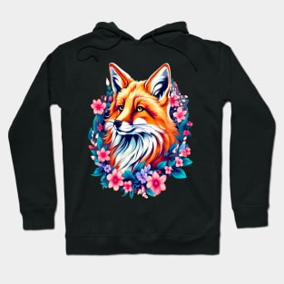 Red Fox with Bold Flowers Hoodie